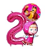 Generisch Mascha und der Bär Set Folienballon + Riesenzahl Zahl 2 Kindergeburtstag Geburtstag Mascha Mischa Folien Ballon Kinderparty Ballone Kinder Party Bär Ballon Deko