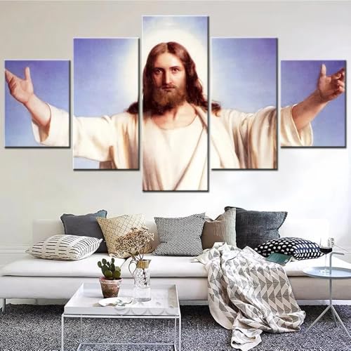 Christ Jésus tableau 5 parties pour réenchanter un mur de salon vide