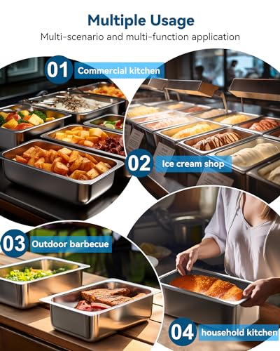 Image of ZeroPone 6 Pack Hotel Pans 1 /3 Size 4 inch Deep Stainless Steel Steam Table Pan | 22 Gauge Anti Jam Commercial Food Pans for Hotel, Party, Buffet, Catering Supplies