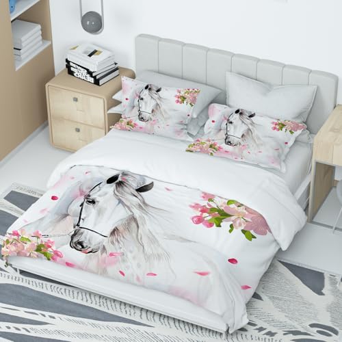 Bedding Duvet Cover Set 3D Print Horse Quilt Cover Bedding Sets, Animal Horse Print Single Double King Size Microfibre Duvet Cover Set with Pillowcases,for Boys Girls (Horse 01, 200cm×200cm) - Image 2