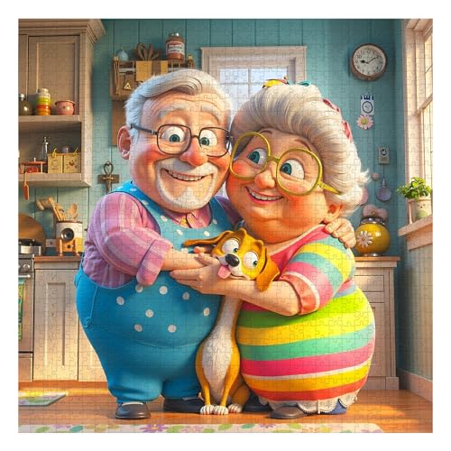 Puzzles de Amor para Adultos Pareja Anciana 1000 Piezas, Rompecabezas Felicidad Abuelo y Abuela, Divertidos para Decoración de Cocina y San Valentín miniatura 2