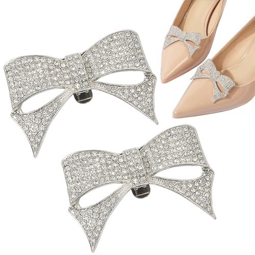 Crystal Shoe Clips - 2 PCS Rhinestone Metal Buckles for Heels Decoration, Wedding Prom Party Accessories in Silver