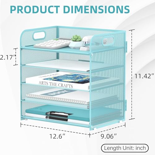 Image of 2 Pack 5-Tier Blue Desk Organizer with Handle Mesh Desk File /Paper Organizer Letter Tray for Office, School and Home Easy Installation