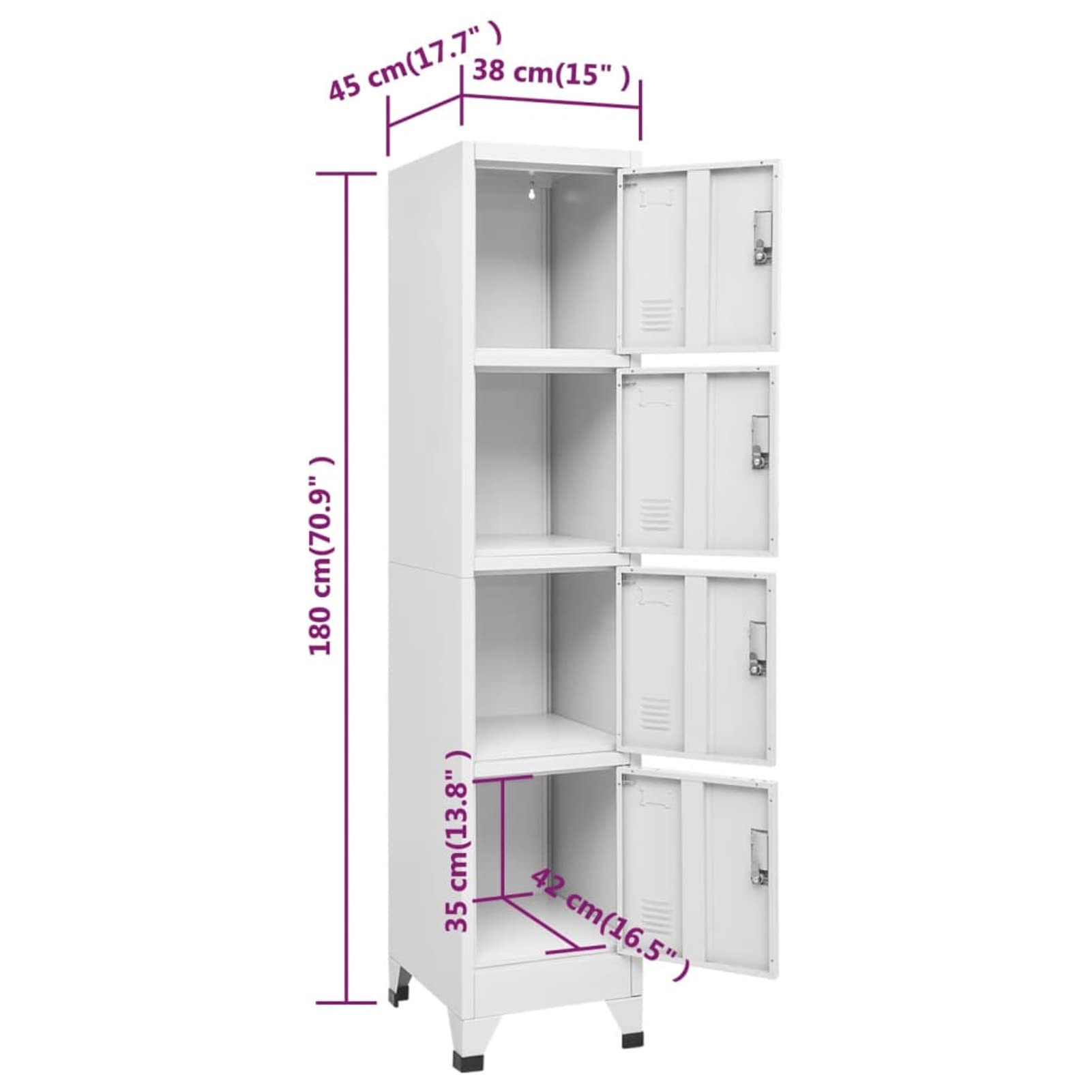 SECOLI Taquilla con cerradura con 4 compartimentos, 38 x 45 x 180 cm, acero