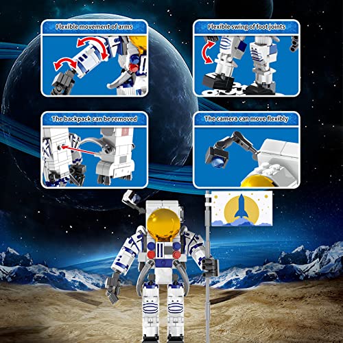 Sienon Astronaut Toys Building Kit For Kids And Adults-229Pcs Building Block Astronaut Figure Holding The Flag With Movable Joints, Diy Spaceman Assembly Construction Stem Toy City Space Building Set #TOP2