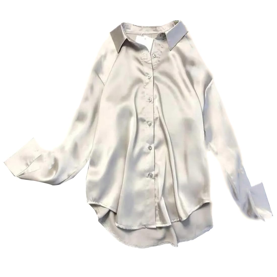 Printemps Et Automne Mode Bouton Satin Soie Chemise Rétro Chemise Haut Blanc À Manches Longues Chemise De Rue Ample Grande Taille