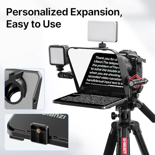 Image of ULANZI RT02 Universal Teleprompter for Tablets, Smartphones and Cameras with Remote Control and 5 Camera Lens Adapter Rings with Cold Shoe Mount and 1 /4 inch Threaded Hole
