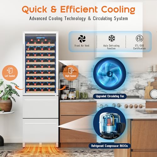 Image of Albott 24 Inch Wine and Beverage Refrigerator, 2 In 1 Dual Zone 49 Bottle Wine Cooler 37-72℉ with Soft LED Light, Hold 108 Bottles and 150 Cans, Built-in or Freestanding Design for Home and Bar