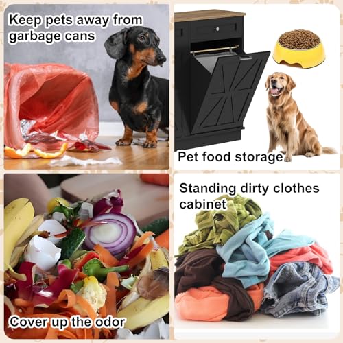 Image of Double Tilt Out Trash Cabinet 20 Gallon,Dual Kitchen Wood Trash Can with Hideaway Drawers,Hidden Pet-Proof Garbage Can Laundry Hamper for Kitchen, Dining, Living Room