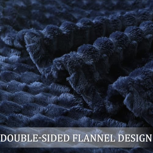 Image of Exclusivo Mezcla Fleece Twin Blanket for Bed, Extra Large Fuzzy Navy Blue Bed Blankets, Soft Cozy Plush Sofa Throws for All Seasons, 90x66 Inches