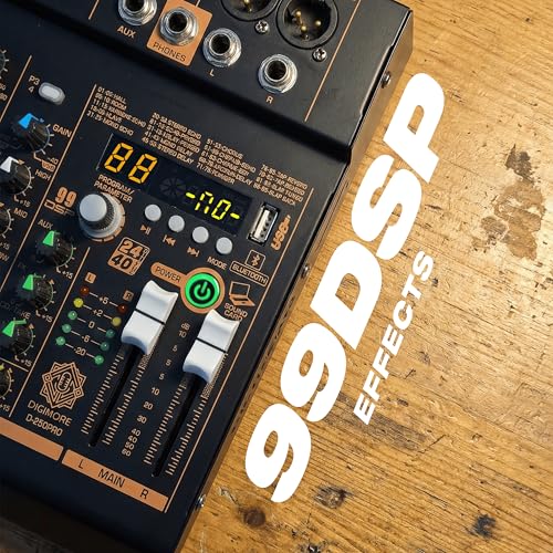 Image of DIGIMORE Professional Audio Mixer with 99 DSP Effects| 2 Mono and 2 Stereo Channel| USB /PC Recording| Bluetooth Connectivity v5.3| Ideal for Live Streaming, Podcasting, Karaoke & Home Studio(D-250PRO)