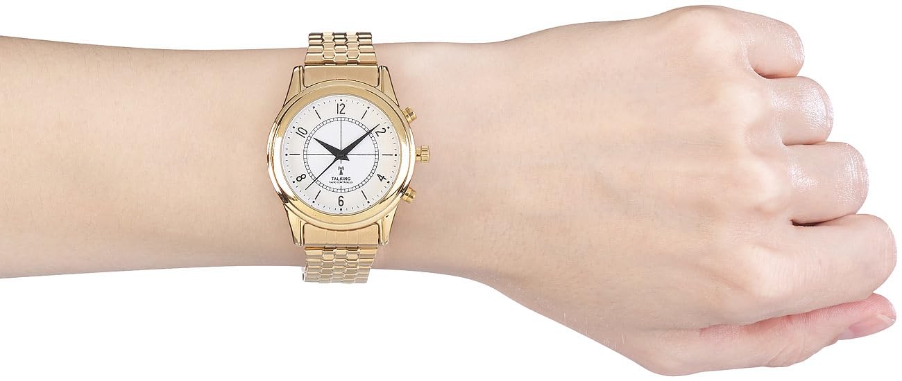Damenuhr: Sprechende Seniorenuhr mit Funk, filigranes Ziffernblatt, vergoldet (Sprechende Damenuhr, Herren Armbanduhr, Solar)