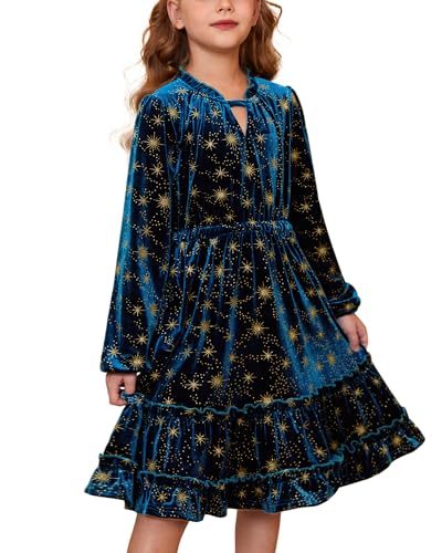 GRACE KARIN Girls Long Sleeve Velvet Dress Sparkle Cut Out Christmas Fall Party Dresses Size 6-14
