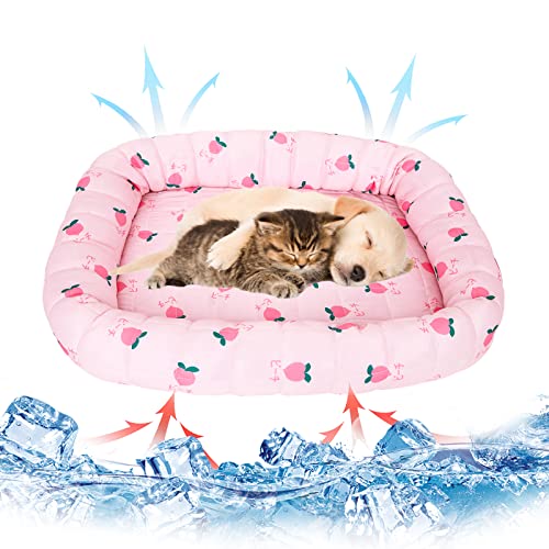 GLAITC Esterilla Alfombrilla de Refrigeración para Perros, 45x40cm Manta Cama Refrescante, Esterilla de Enfriamiento para Mascotas (Rosa)