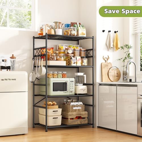 Image of DurayLoly Storage Shelves 4 Tier Shelf Organizer,Metaling Shelving with Hooks,Heavy Duty Garage Shelves Unit with Leveling Feet,Wire Shelving for Pantry,Kitchen and Closet,23.6 inch W x 13.8 inch D x 60.4 inch H