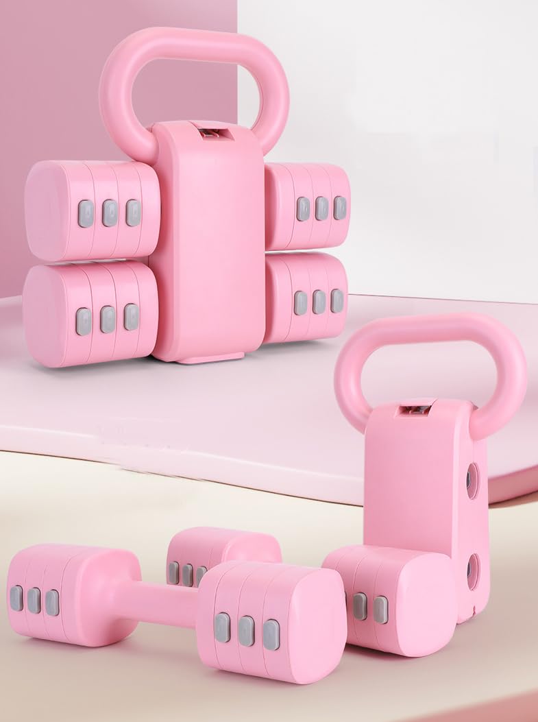 ZhaoCo Set di Manubri Regolabili 2 in 1, Convertibile in Kettlebells, 4 in 1 Peso: 1/1,5/2/2,5kg ciascuno, Pesi liberi per Allenamento Casa/Donna, con Regolazione Rapida