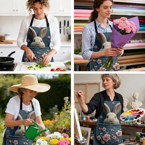 Image of Nuxovilar Polyester Cute Kitchen Apron with Pockets 26.7x30.7 Inches for Home Kitchen Baking Cooking Catering