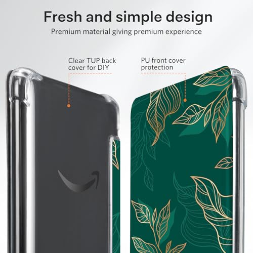 Image of CoBak Case for 6 inch Kindle 11th Gen (2024 and 2022 Release) - Ultra Slim Transparent Clear TPU Back Shell Protective Cover with Auto Wake /Sleep for Kindle 11th Generation 2024 Release, Green Pattern