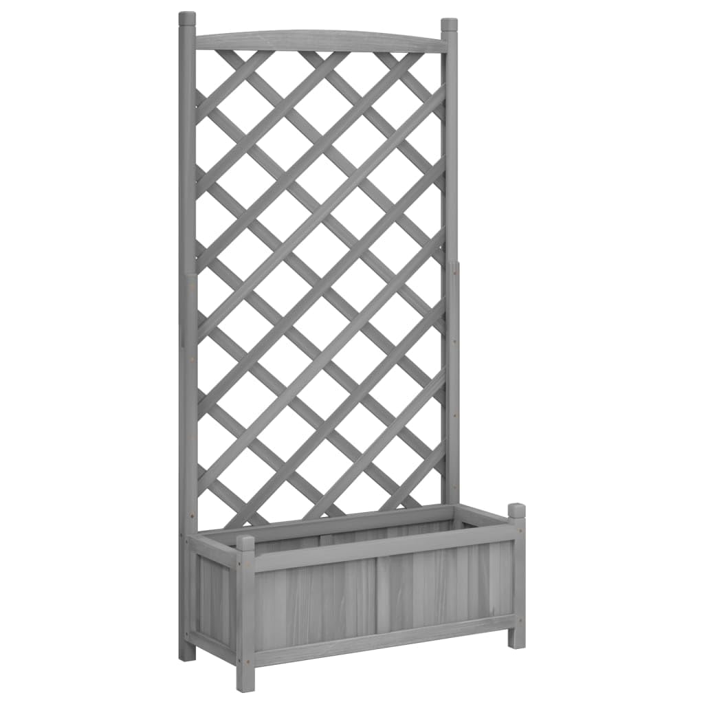 vidaXL Planter with Trellis - Grey Solid Fir Wood - 75x35x150cm