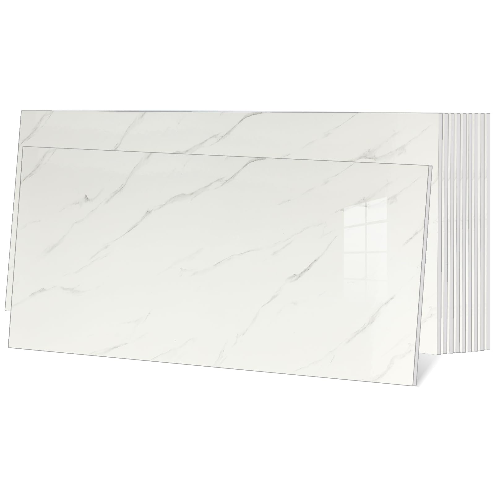 Tarwanear Marble White Self Adhesive Wall Tile Stickers for Kitchen Bathroom 10pcs Waterproof Stick on Tiles for Walls, Vinyl Peel and Stick Tile - 60cmx30cm