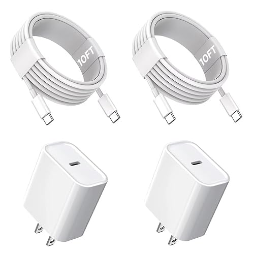 Cargador para iPhone 15, cargador USB C, paquete de 2 adaptadores de corriente de cargador rápido de pared tipo C de 20 W, cable USB-C a C de 10