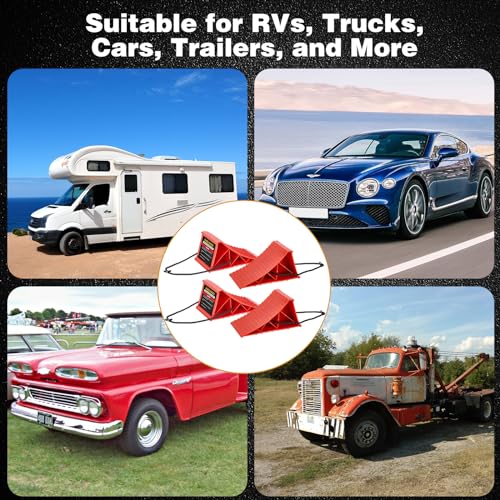Image of PAHTTO Wheel Chocks, 4Pack Heavy Duty Wheel Chocks with Rope for Easy Removal, Durable, Non-Slip, Hard Plastic Wheel Chocks for, RV, Camper, Effective in Keeping Your Vehicle in Place, Red