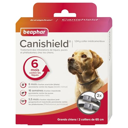 Beaphar - CANISHIELD 1,04 g – Lot de 2 Colliers médicamenteux antiparasitaires pour Grands Chiens – Substance Active : Deltaméthrine - Agit Contre Les tiques, Les...