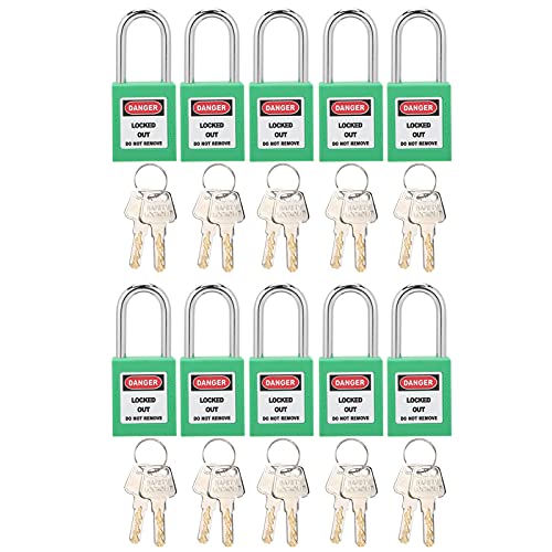 10Sets Lockout Tagout Lock Sets, Safety Loto Locks, 38mm Lockout Tagout Lock, 2 Keys Per Lock, for Lock Out Tag Out Stations (Green)