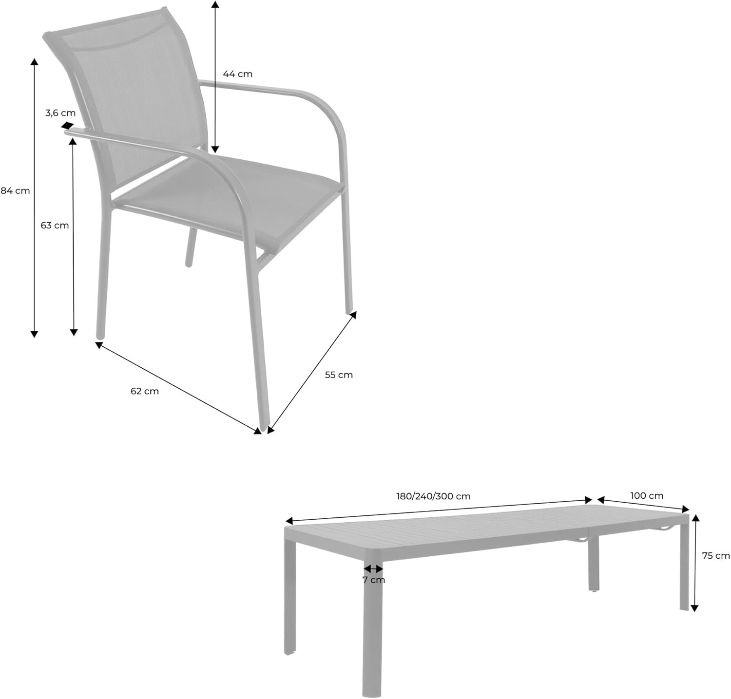 Close-up view of an Amara garden chair with aluminum frame and Textilene seat