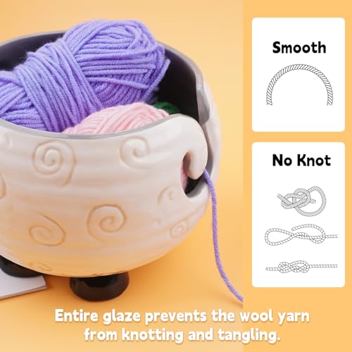 Image of Weabetfu Ceramic Yarn Bowl Sheep Knitting Bowl for Knitting and Crocheting