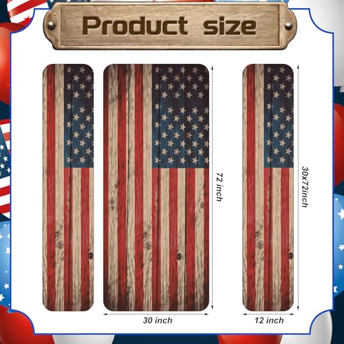 Chumia 3 Pcs American Flag Theme Picnic Table Cover with Bench Covers 250th Anniversary 30 x 72 Inch Patriotic Waterproof Windproof Elastic Picnic Tablecloth with Bench Covers for for 4th of July by Chumia - Used condition - Image 3