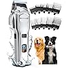oneisall Dog Clippers for Grooming for Thick Heavy Coats/Low Noise Rechargeable Cordless Pet Shaver with Stainless Steel Blade/Waterproof Dog Shaver for Dogs Pets and Animals (Sliver)