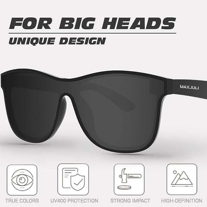 MAXJULI Polarized Trendy Sports Sunglasses for Big Heads Men Women One Piece Oversized Sun Glasses 82063