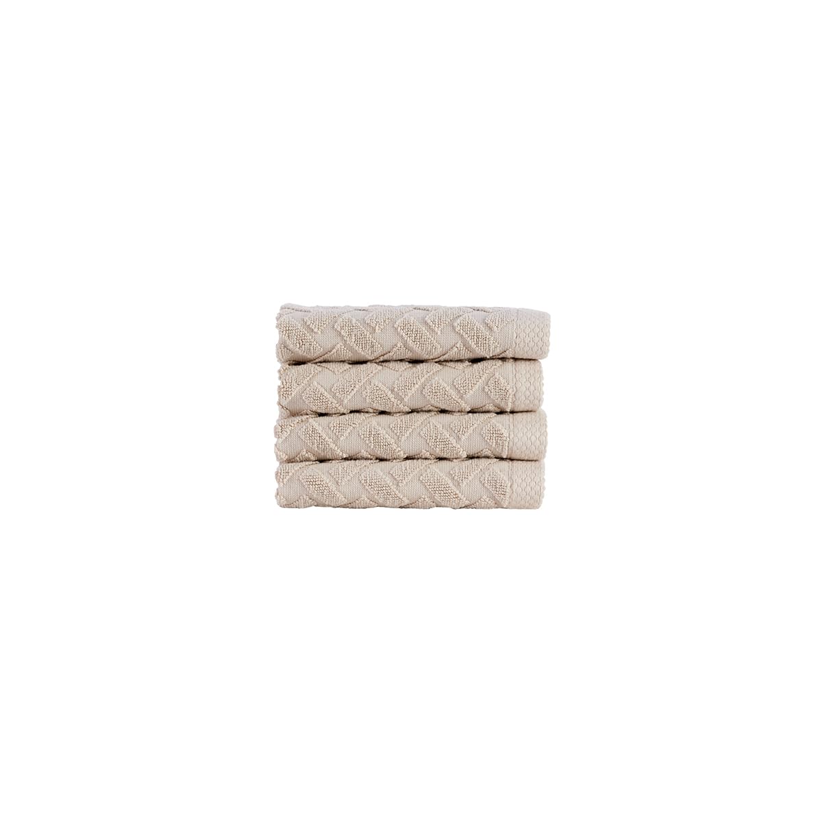 Christy Trellis Face Cloth Set | 4 Pieces | Bamboo and Turkish Cotton Blend | Textured Jacquard Design | Heavyweight 625GSM Bathroom Towel | Oak Beige
