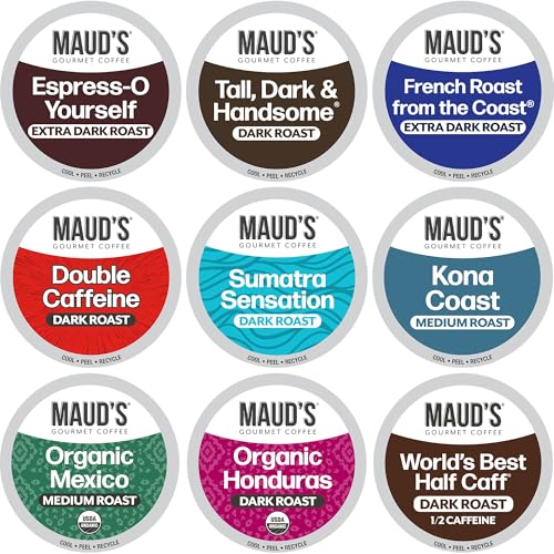 Maud's Bold Dark Roast Coffee Pods Variety Pack, 40 ct, 9 Assorted Dark Roast Flavors in Recyclable Single Serve Pods – 100% Arabica Coffee, Compatible with Keurig K Cups Maker