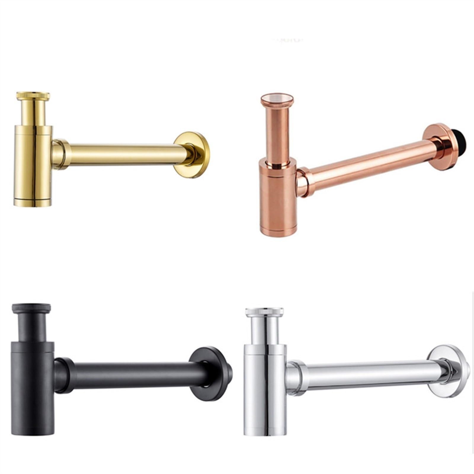DesagüE Con SifóN En Forma De P Cuerpo de latón Lavabo Wast Desagüe Conexión pared Plomería Trampas en P Tubería lavado Sifón for lavabo baño Negro/Oro cepillado/Cromo(Black)