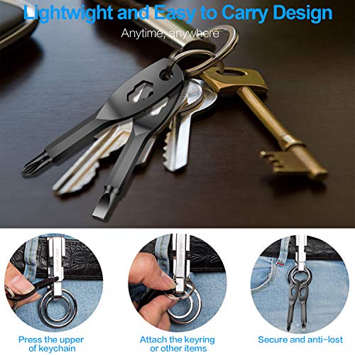 Poswlto Portable Screwdriver Keychain 6-in-1 Multifunction Set, Nut Driver Hex Wrench Repair Hand Tool Pocket Screwdrivers, Flathead and Phillips Key Screwdriver Tool Set (Black)