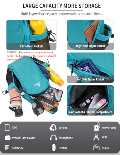 Peicees Small Sling Bag with 2 Bottle Holders, Sling Backpack Crossbody Bag Chest Daypack for Daily Use Travel, Bottle Not Included, Dark Blue 5