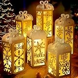 OuMuaMua Christmas Centerpiece Table Decorations, 6Pcs Light Up White Snowflake Paper Lanterns Decorative Glitter Table Centerpiece Boxes for Winter Wonderland Christmas Holiday Party Home Decor