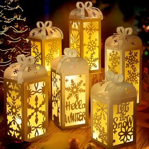 OuMuaMua Christmas Centerpiece Table Decorations, 6Pcs Light Up White Snowflake