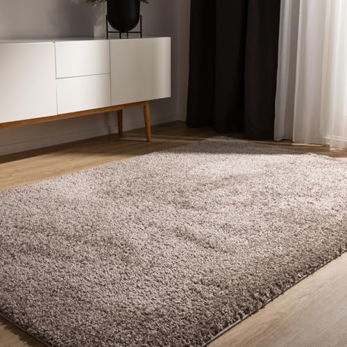 benuta Basic Tapis Poil Long Sohari - Taupe 120x170 cm - Lavable - Minimaliste - Doux - pour Chambre, Couloir, Salle à Manger - Compatible avec Chauffage au...