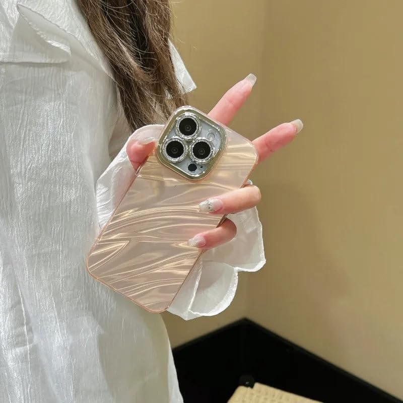 Image of COVERLY for iPhone 12 Pro Hot Diamond Ring Lens Film Camera Protection Phone Case, Luxury 3D Laser Cut Water Ripple Mirror Gradient Glitter Colorful Hard Mobile Cover for Apple iPhone 12 Pro (Gold)