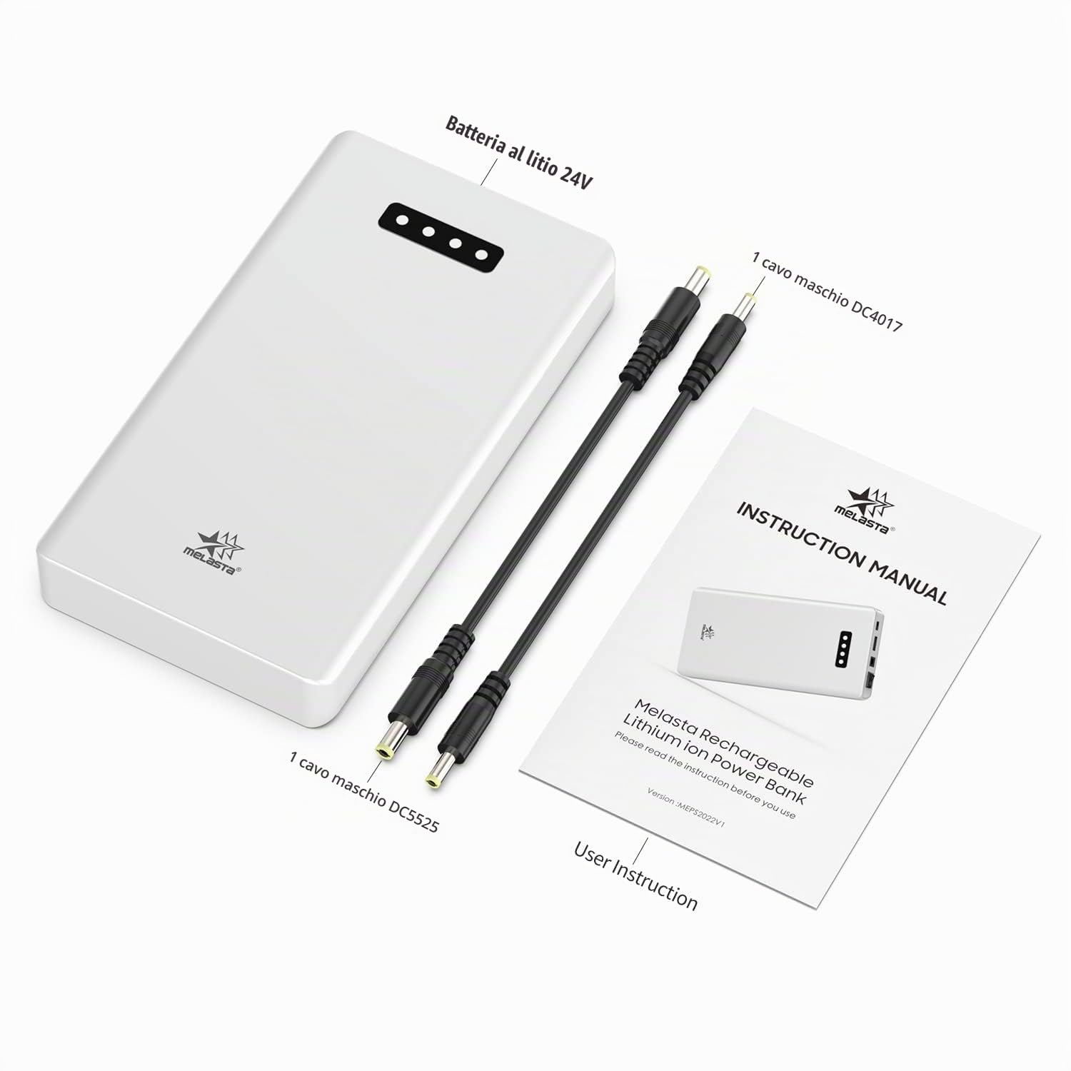 melasta 24V, 3350mAh Powerbank Batteria Esterna Ricaricabile Agli ioni di Litio, con Uscita DC da 9V, Uscita USB da 5 V, per Strisce LED, Luce a Nastro, Telecamera CCTV e Altro Ancora (con Caricatore)
