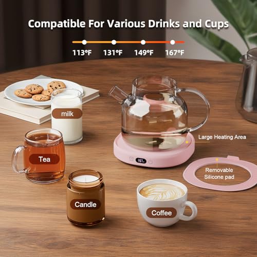 Image of Coffee Mug Warmer Set Smart Electric Heated Cup Beverage Tea Candle Plate | You are Awesome Pink Mug Electric Warmer Set for Office Desk, 4 Temperature Control 8 Hrs Auto Shut Off, Ideal Gift for Women