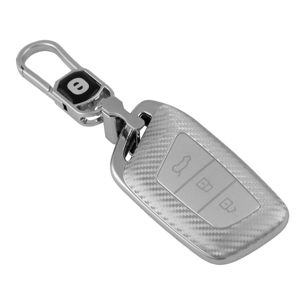 Keyzone Silverstar TPU Key Cover & Keychain for MG Hector, Windsor EV Smart Key (Silver)-image-33