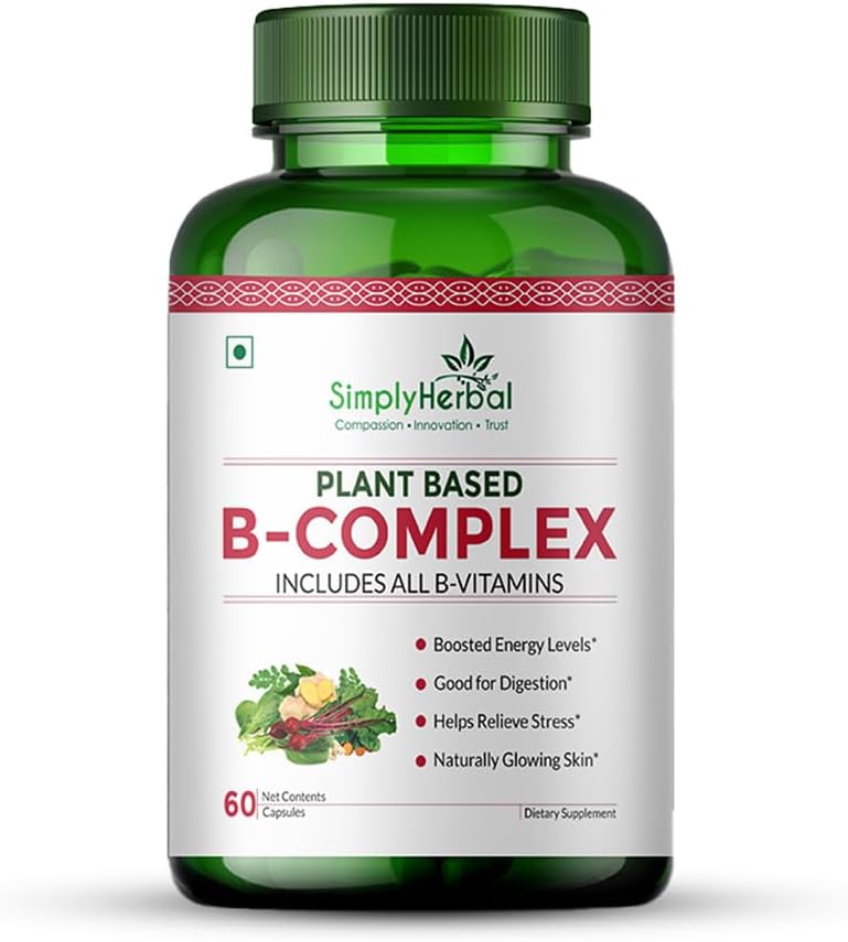 - Plant Based Vitamin B Complex Capsules, B-Complex Vitamin B1, B2, B3, B5, B6, B7, B9 & B12 | Supports Healthy Blood Cells, Metabolism & Improve Body Energy Level, 60 Capsules