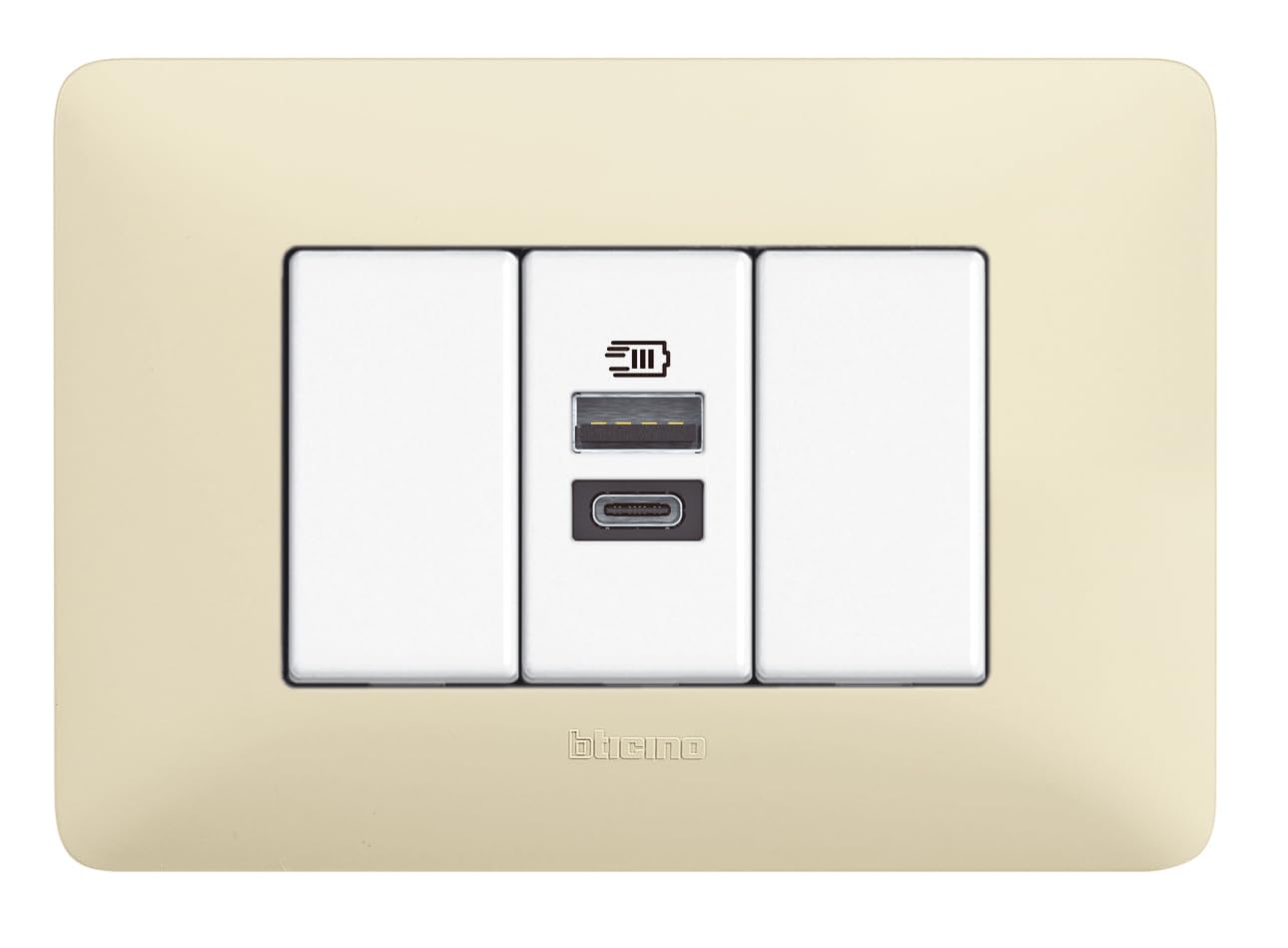 Bticino AM4191AC Chargeur USB avec Deux entrées de Type A et C, à Installer dans la Plaque Matix, pour recharger Un Appareil électronique jusqu'à 15 W ou Deux appareils simultanés, 1 Place, Blanc