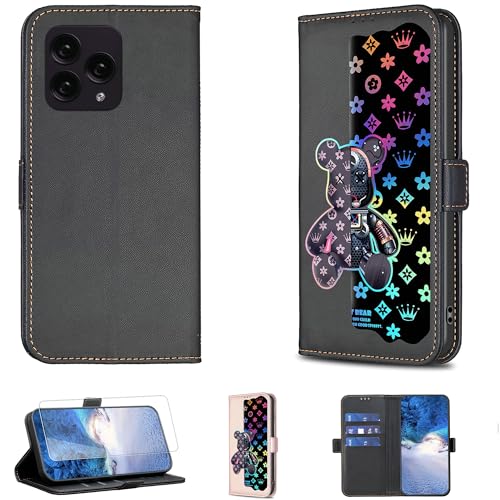 jioeuinly Case Compatible for Mobicel Ix Plus Phone Case Flip Stand Cover [with Tempered Glass Screen Protector] JXX-Black