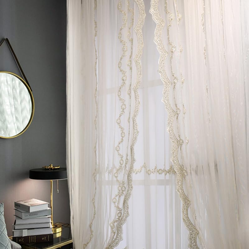 Rideaux en tulle brodés à perles latérales pour salon, fil beige de luxe, tulle transparent pour chambre à coucher, balcon, fil de perles, 1 pièce de tulle de perles, 1 pièce de largeur 250 x hauteur