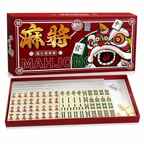 pangdapengpeng Mini Mahjong Spiel Set Reise Tischspiel mit 144 Steinen Majongsteine Spiel Deutsch Kompaktes Brettspiel Set für Reisen Familie Freizeit (Cremeweiß)